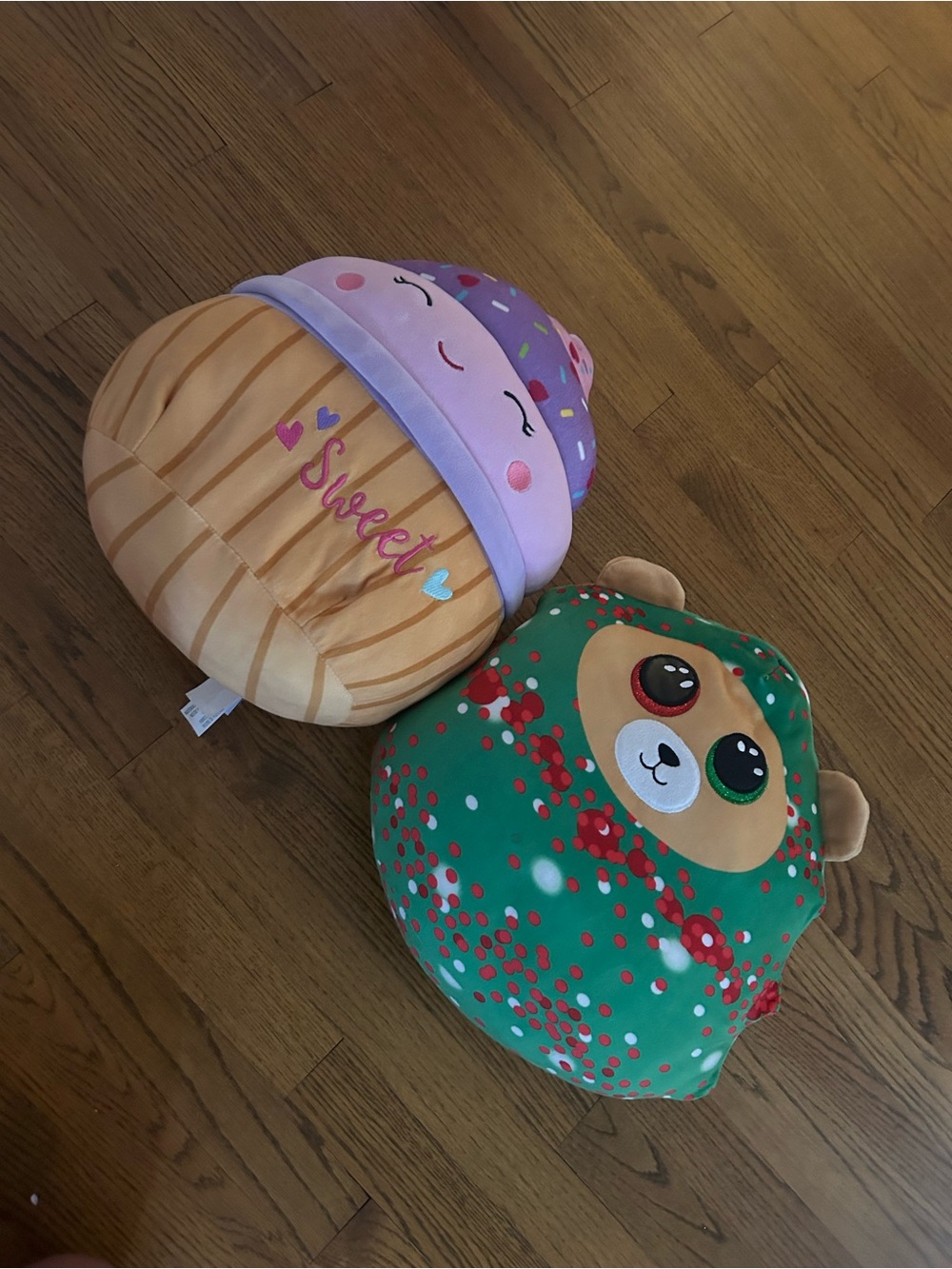 Squishmallows Peach Striped Plush and Ty Green Plush